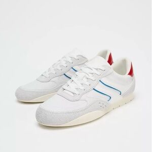 Zara White and Red woman Sneakers with Blue Accents and red details.